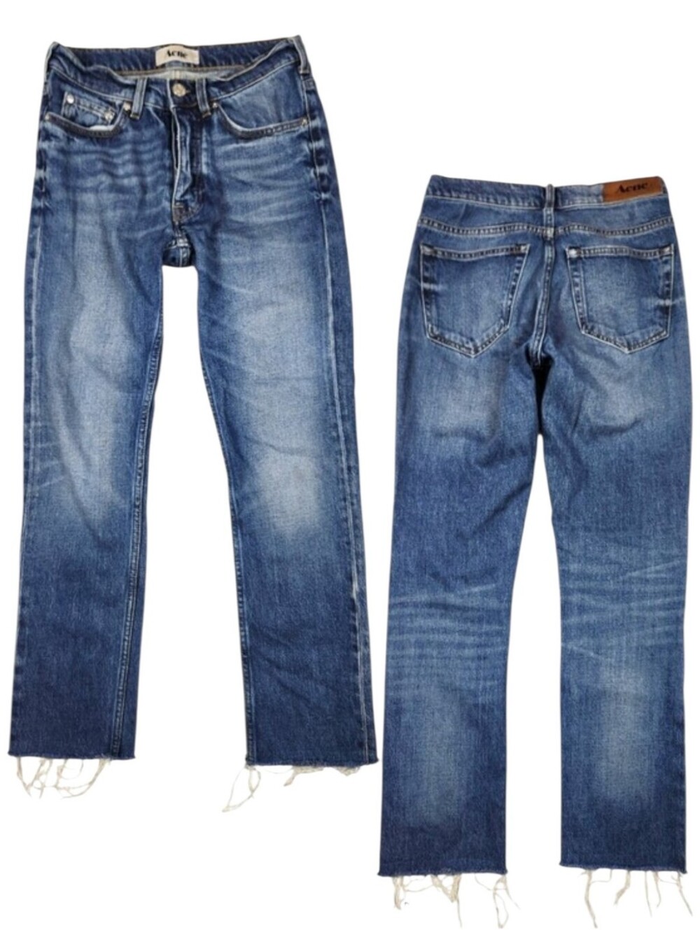 Acne Studios Womens Roc Vintage Frayed Raw Hem Slim Straight Leg Blue Jeans 25
